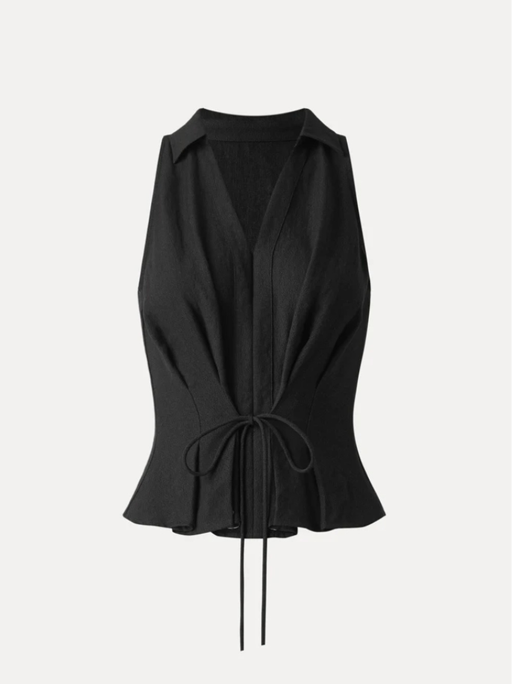 OGL Viscose-Linen Weave Collared V-neckSleeveless Top with Drawstring NWT SIZE S